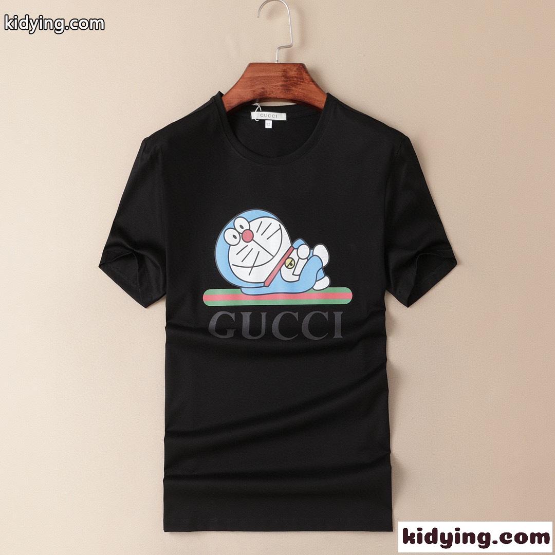 遊び心いっぱい ドラえもん プリント シルケット加工 グッチ 半袖Tシャツ コピー クルーネック トップス-1
