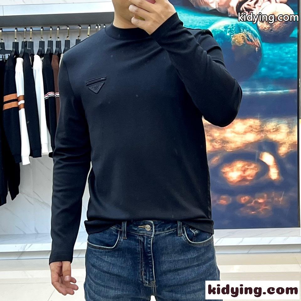 裏起毛 シンプル 合わせやすい 長袖Tシャツ プラダ Tシャツ コピー コットン-1