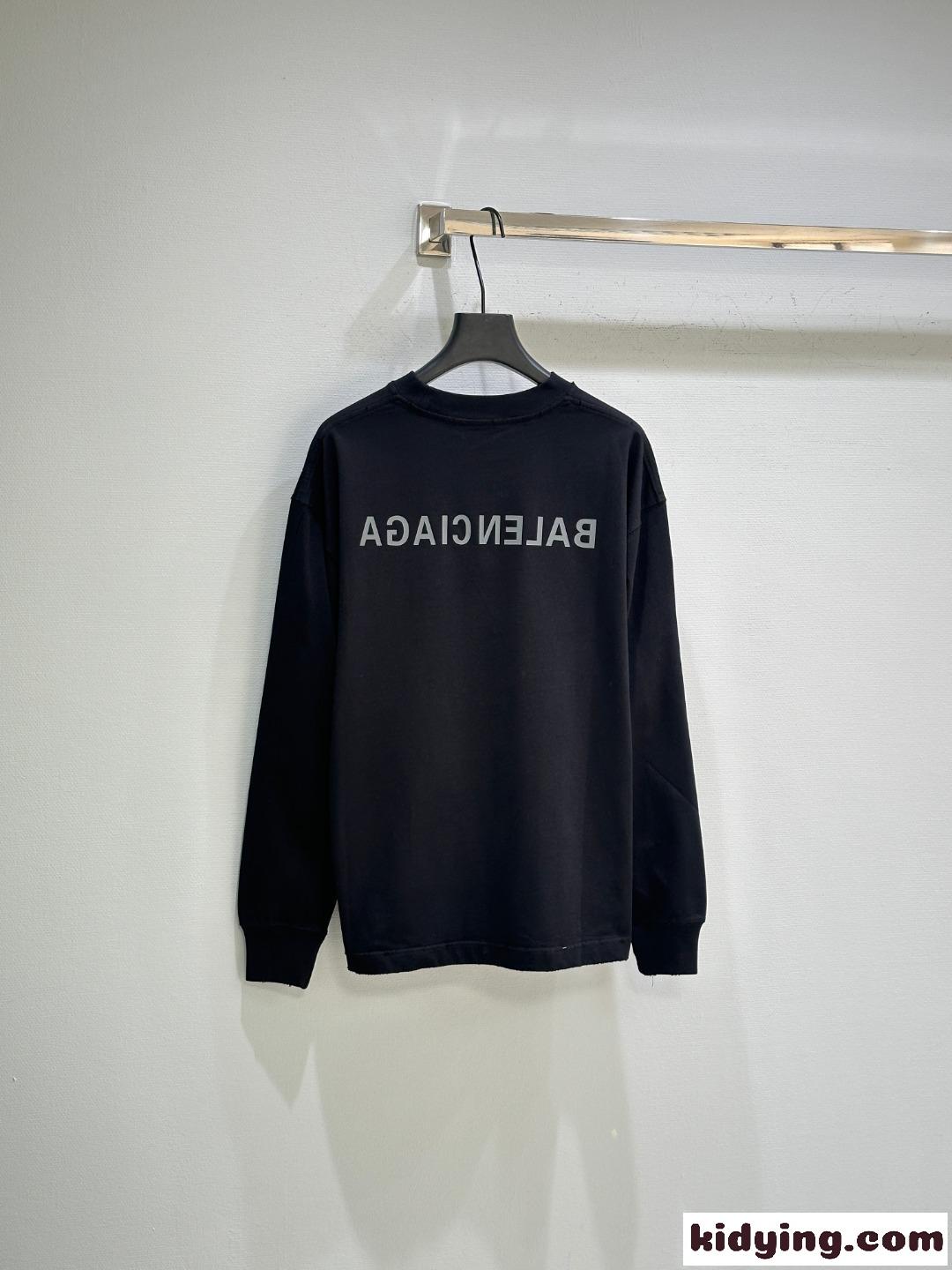 洗練された シンプル バレンシアガ Tシャツ コピー 長袖Tシャツ コットン ブラック-1
