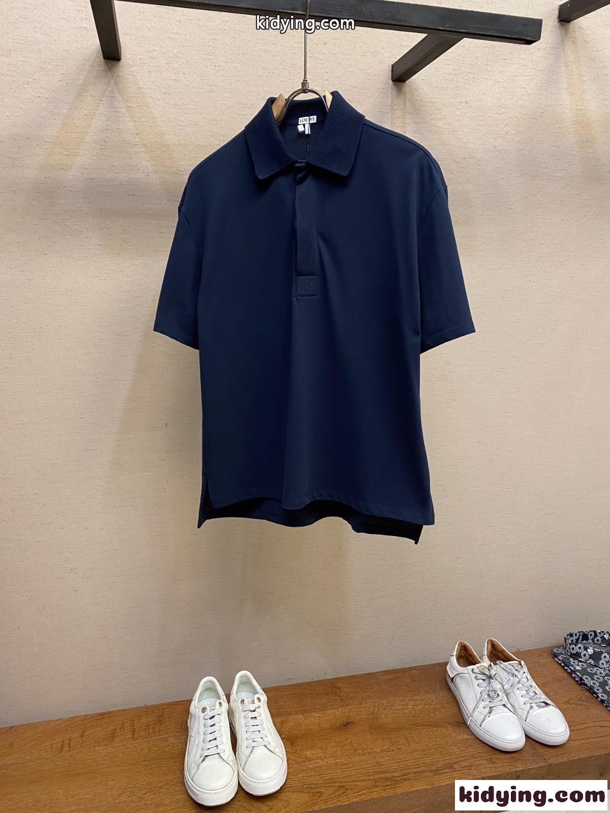 洗練された コットン ポロシャツ ロエベ Tシャツ コピー 半袖 ネイビー-1