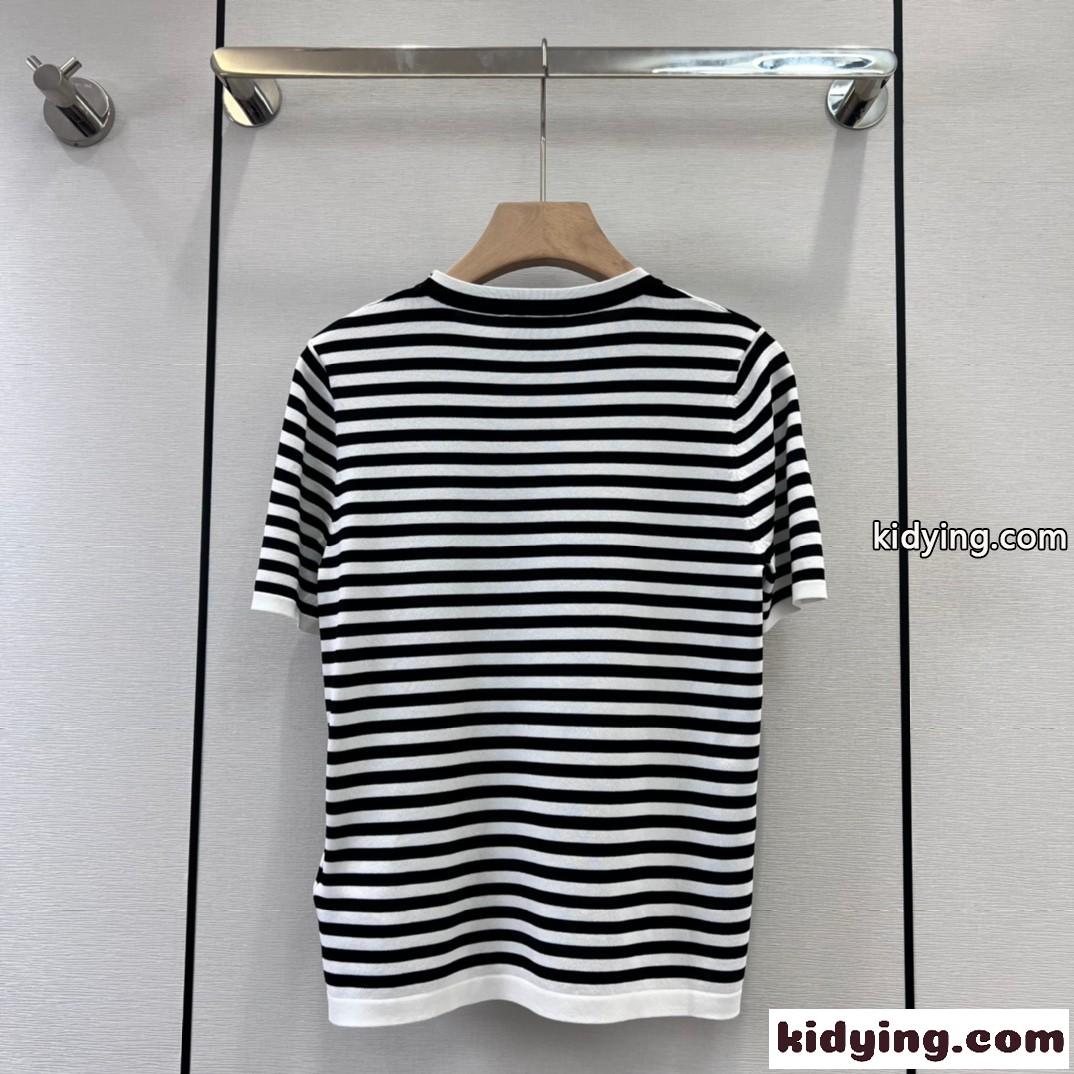 クラシック ボーダー柄 クルーネック 半袖Tシャツ プラダ Tシャツ コピー 合わせやすい-1