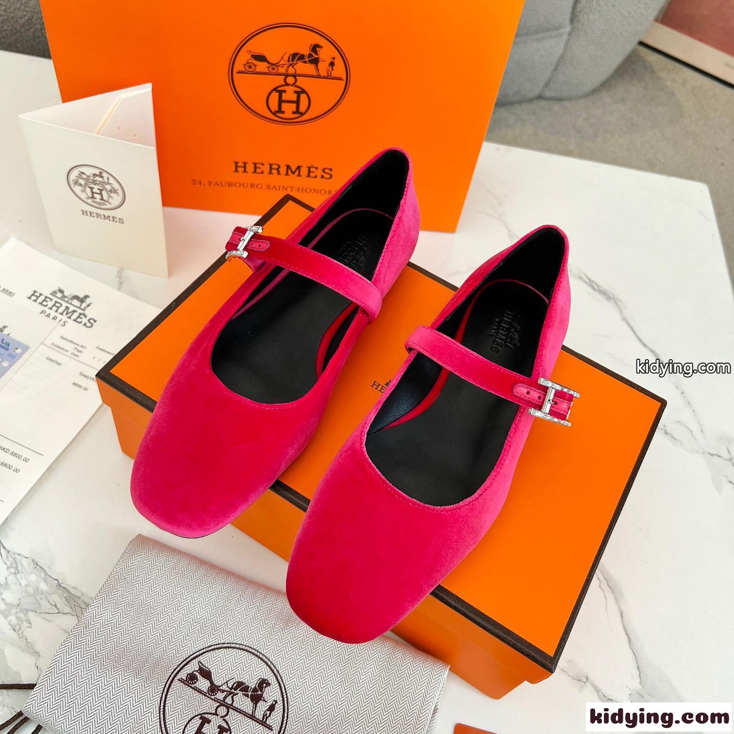 エルメス パンプス コピー 大人 かわいい ジェーン バレエシューズ ブローズピンク-0
