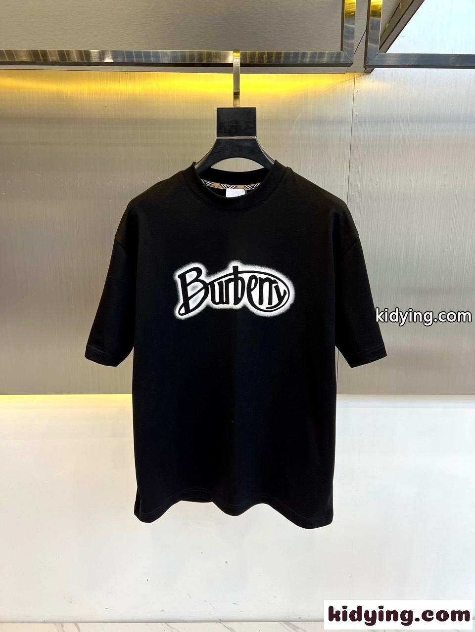 定番 おしゃれ ロゴプリント コットンTシャツ バーバリー 半袖Tシャツ コピー ブラック-0