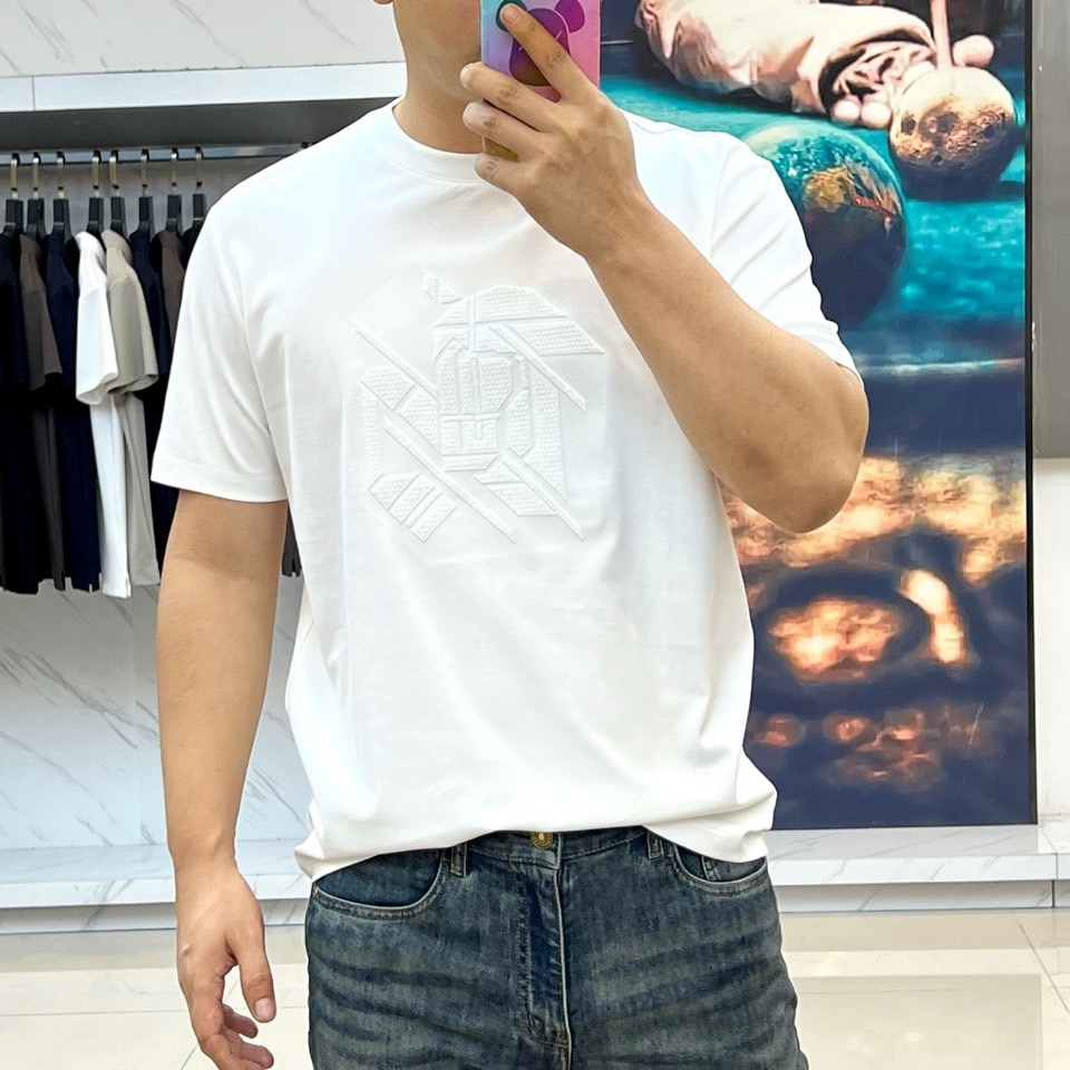 シンプル 合わせやすい クルーネック 半袖Tシャツ エルメス Tシャツ 偽物 ホワイト-0