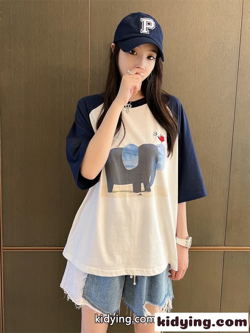 オーバーサイズ 可愛い プリント 人気 ミュウミュウ 半袖tシャツ コピー カジュアル バイカラー-4