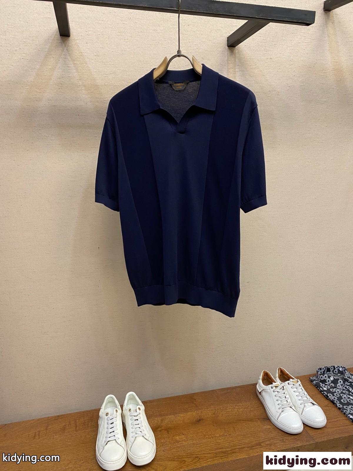 エルメネジルド・ゼニア ニット コピー 上品 コットン ニットポロシャツ ネイビー-1