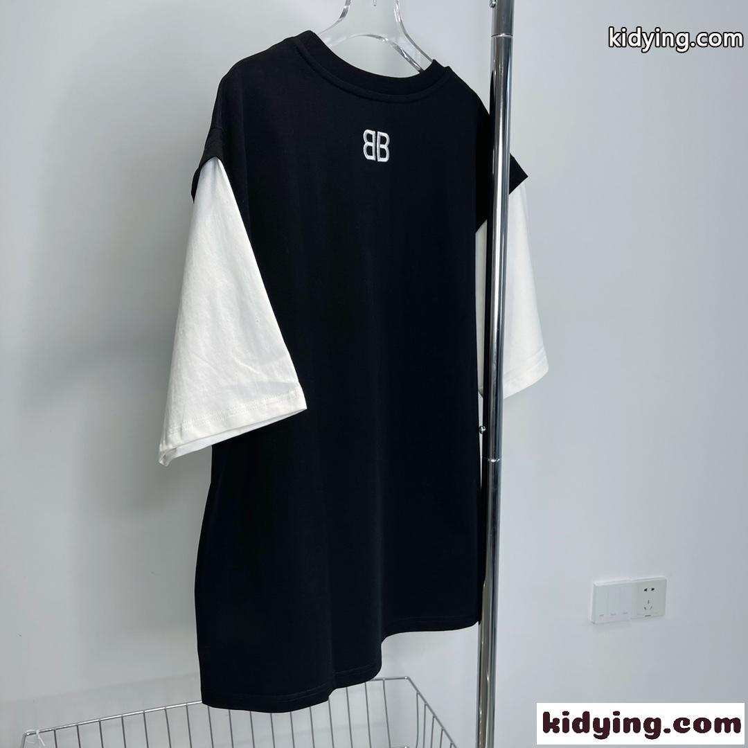 重ね着風 切り替え おしゃれ ゆったり バレンシアガ 半袖tシャツ コピー レディース メンズ クルーネック トップス-1