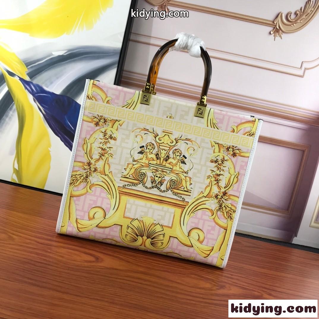 FENDI × VERSACE 大容量 注目 おしゃれ フェンディ バッグ 人気 コピー プリント トートバッグ-1