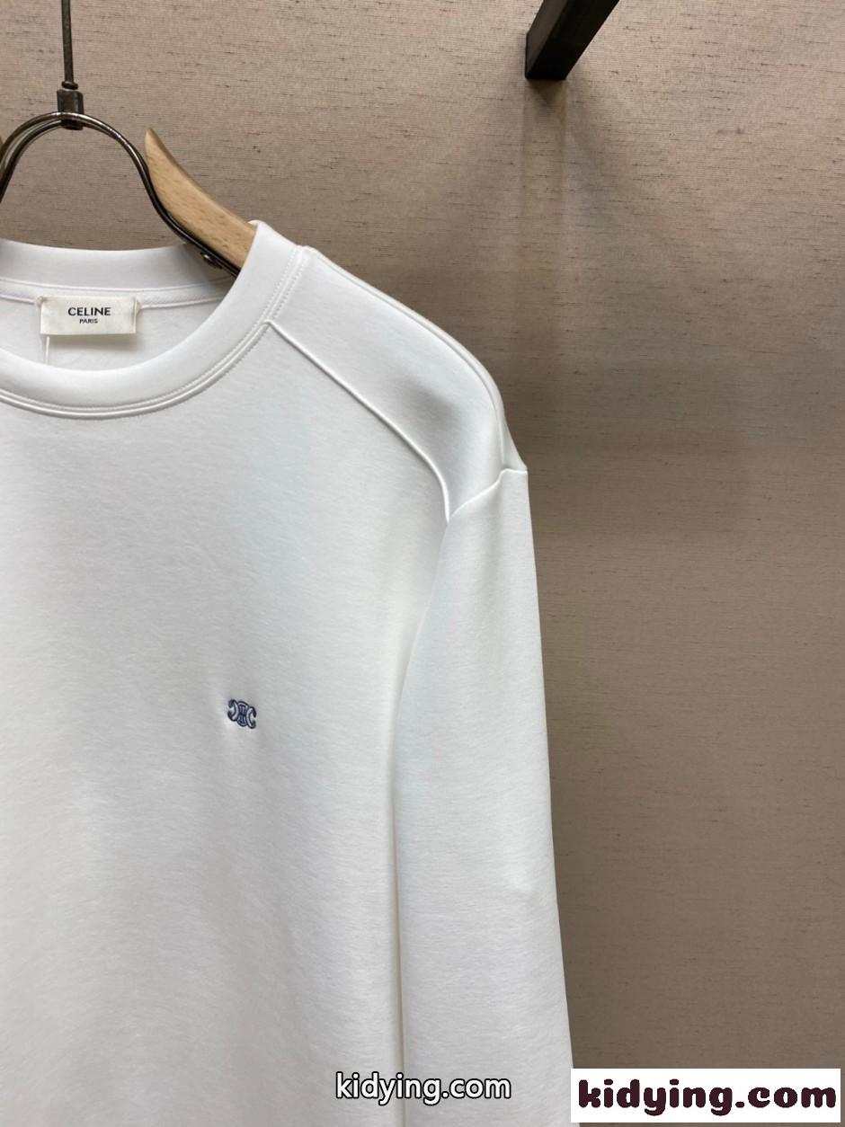 シンプル トリオンフ刺繍 スウェットシャツ セリーヌ Tシャツ 偽物 ホワイト-1