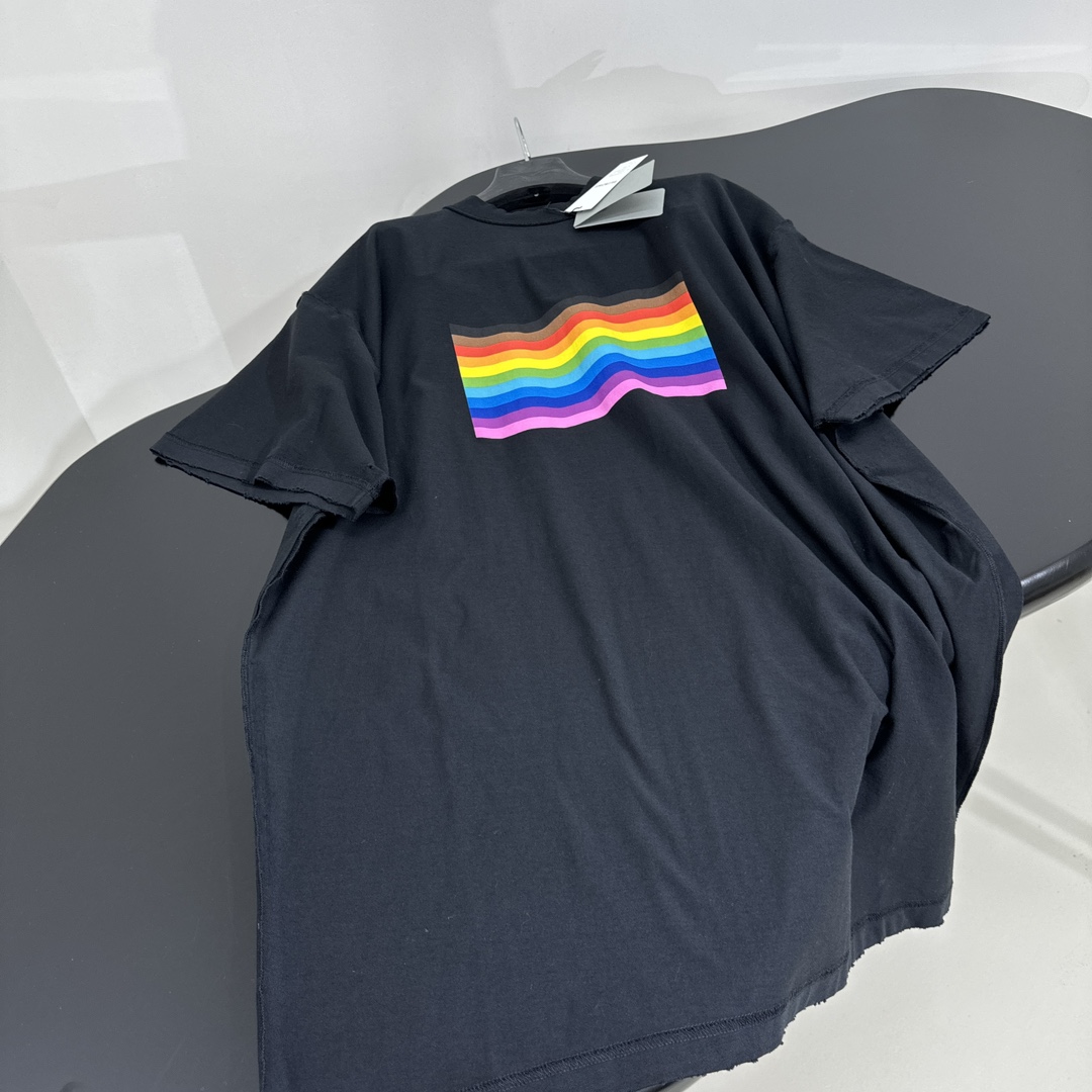 オーバーサイズ バレンシアガ Tシャツ コピー プリント半袖Tシャツ ユニセックス ブラック-2