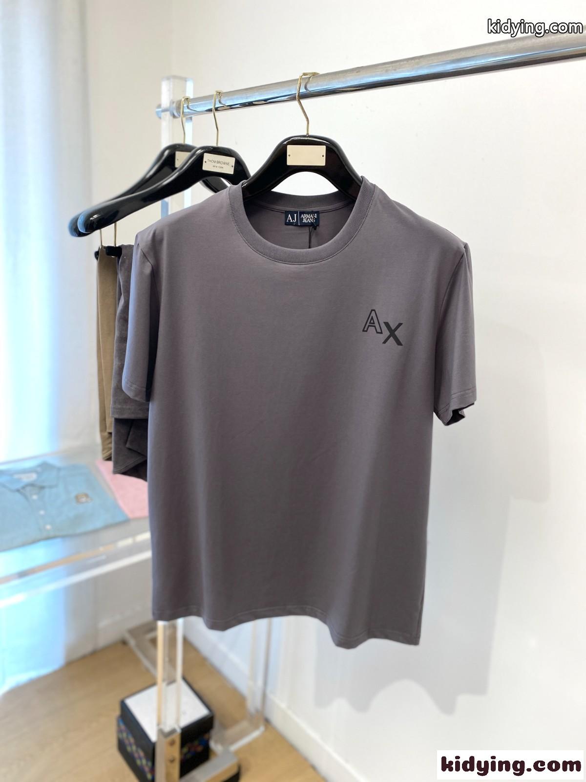 洗練された シンプル アルマーニ Tシャツ 偽物 ロゴ 半袖Tシャツ グレー-0