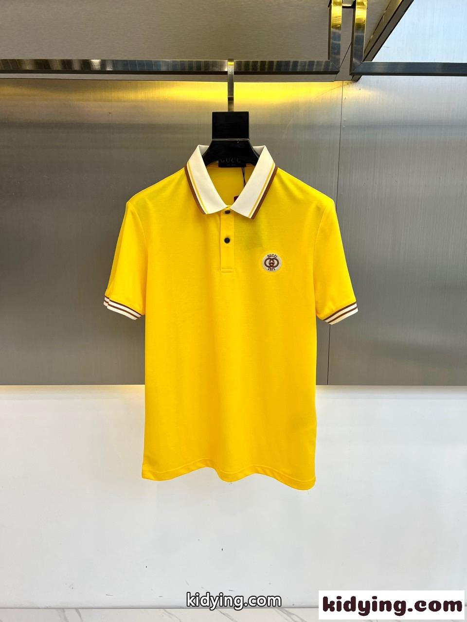 カジュアル コットンピケ ポロシャツ グッチ Tシャツ コピー イエロー-1