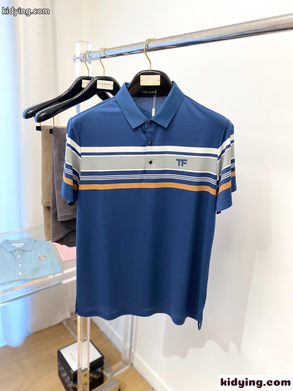 カジュアル おしゃれ 半袖ポロシャツ トムフォード Tシャツ 偽物 コットン ブルー-0