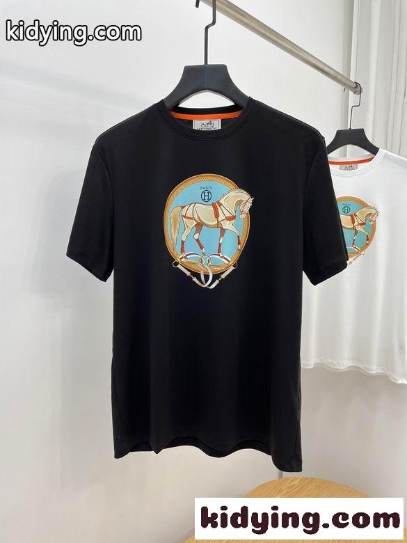 春夏 定番 合わせやすい エルメス 半袖tシャツ コピー プリント 着心地いい クルーネック トップス-0