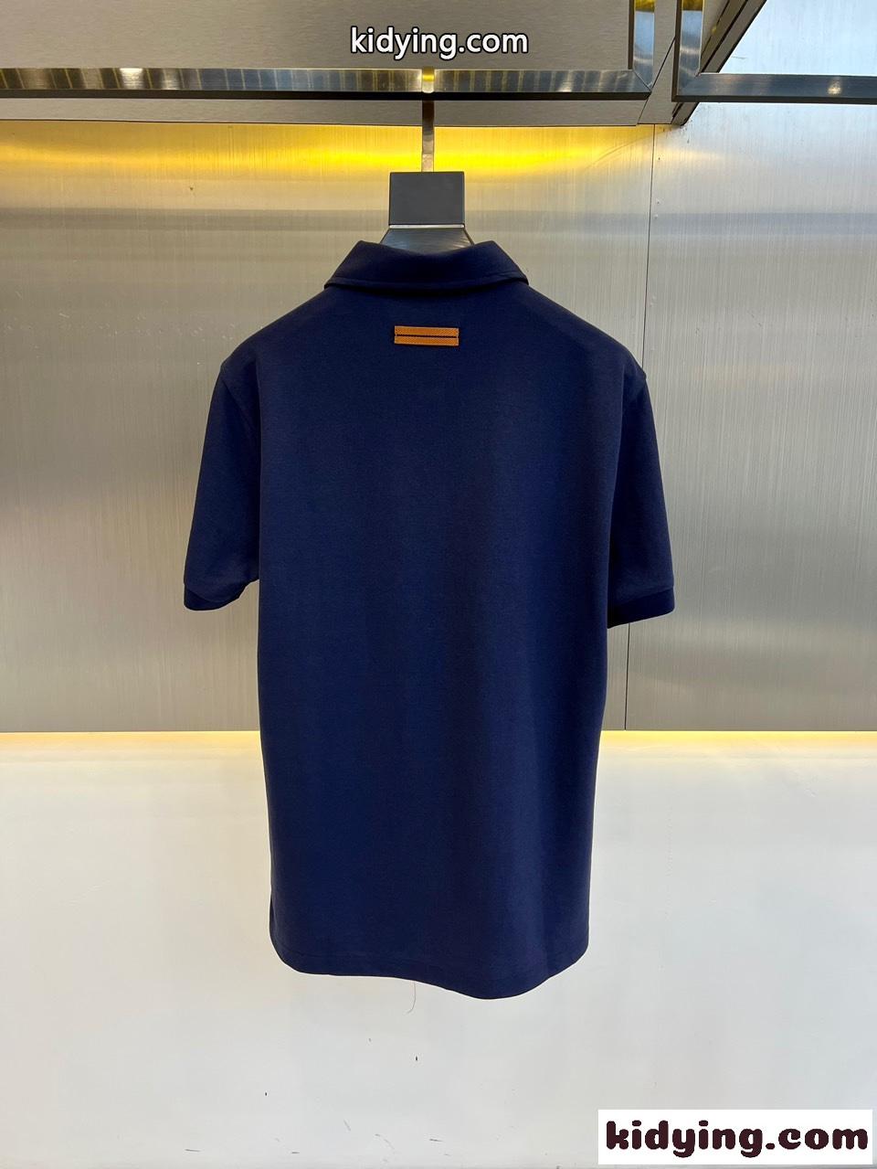 洗練された エルメネジルド・ゼニア 半袖Tシャツ コピー コットンピケ ポロシャツ ネイビー-4