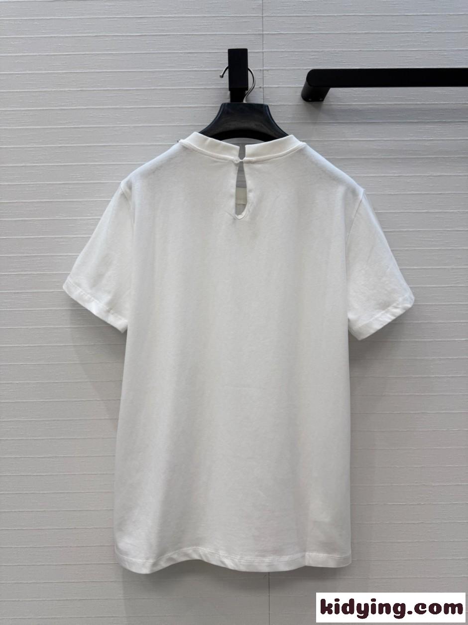 ビジュー装飾 コットン 半袖Tシャツ ヴァレンティノ Tシャツ 偽物 ホワイト-0