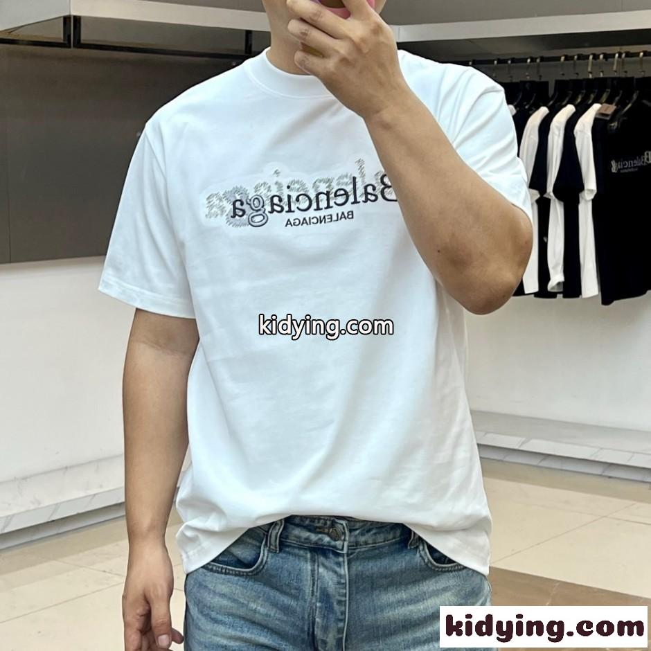 カジュアル ロゴ クルーネック 半袖Tシャツ バレンシアガ Tシャツ 偽物 ホワイト-0
