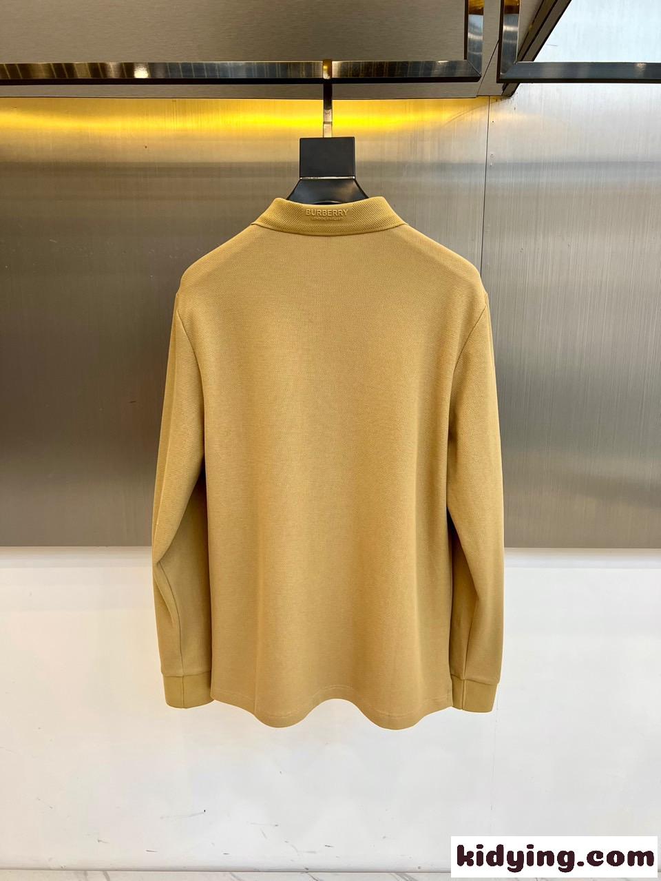 定番 コットンピケ 長袖 ポロシャツ バーバリー Tシャツ 偽物 カーキ-3