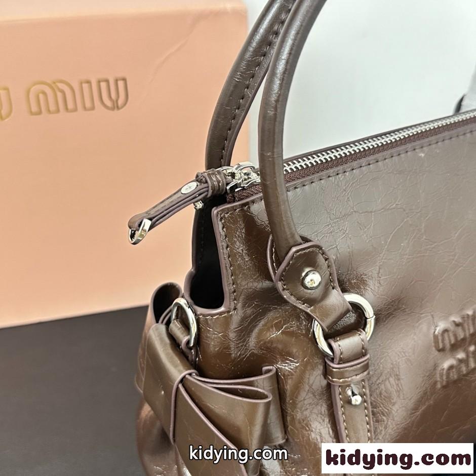 MIUMIU ロゴ レザー ハンドバッグ ミュウミュウ バッグ コピー ブラウン-2