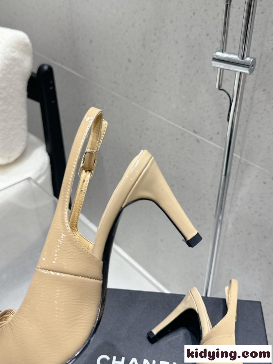 エレガント リボン スリングバックパンプス シャネル パンプス コピー ベージュ-4
