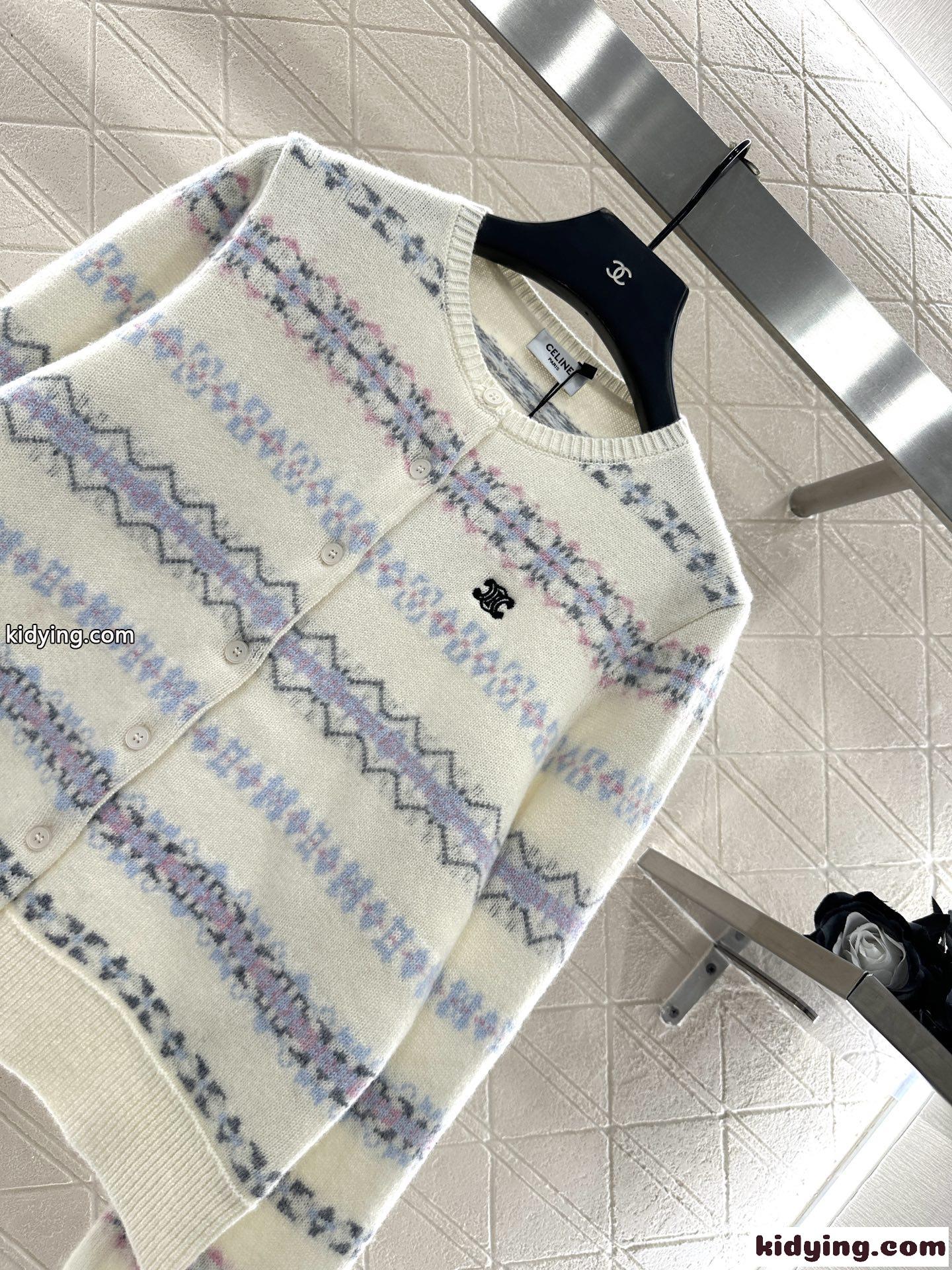 ノルディック柄 ウール カーディガン セリーヌ ニット 偽物 トリオンフ刺繍-1