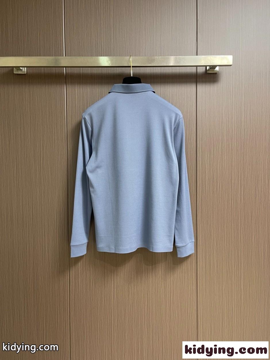 大人 洗練された エルメネジルド・ゼニア Tシャツ 偽物 ハーフジップ 長袖ポロシャツ ライトブルー-1