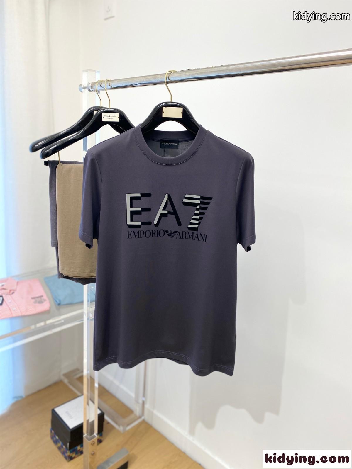 ベーシック ロゴプリント コットンTシャツ アルマーニ 半袖Tシャツ コピー グレー-0