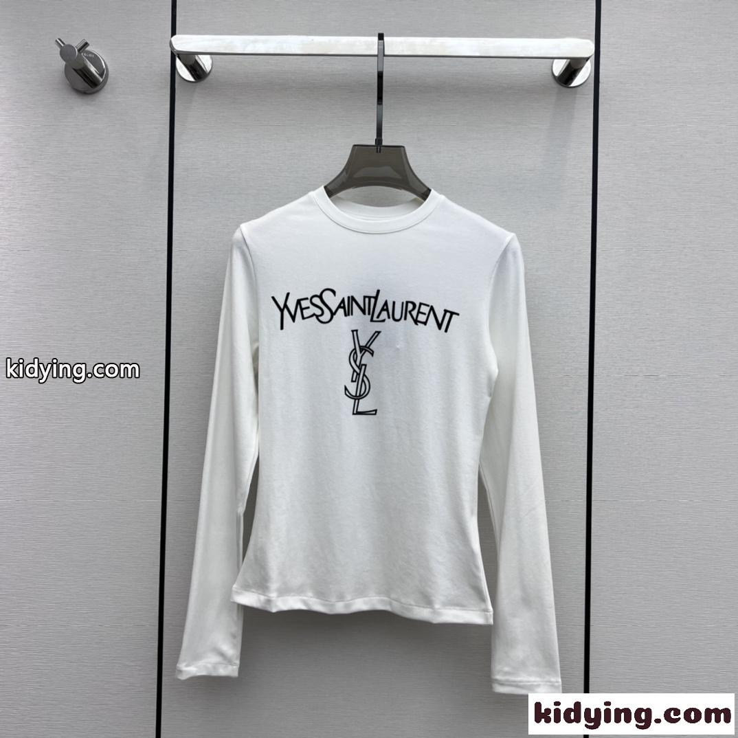 シンプル ロゴプリント イヴ・サンローラン Tシャツ コピー ロングスリーブ-2