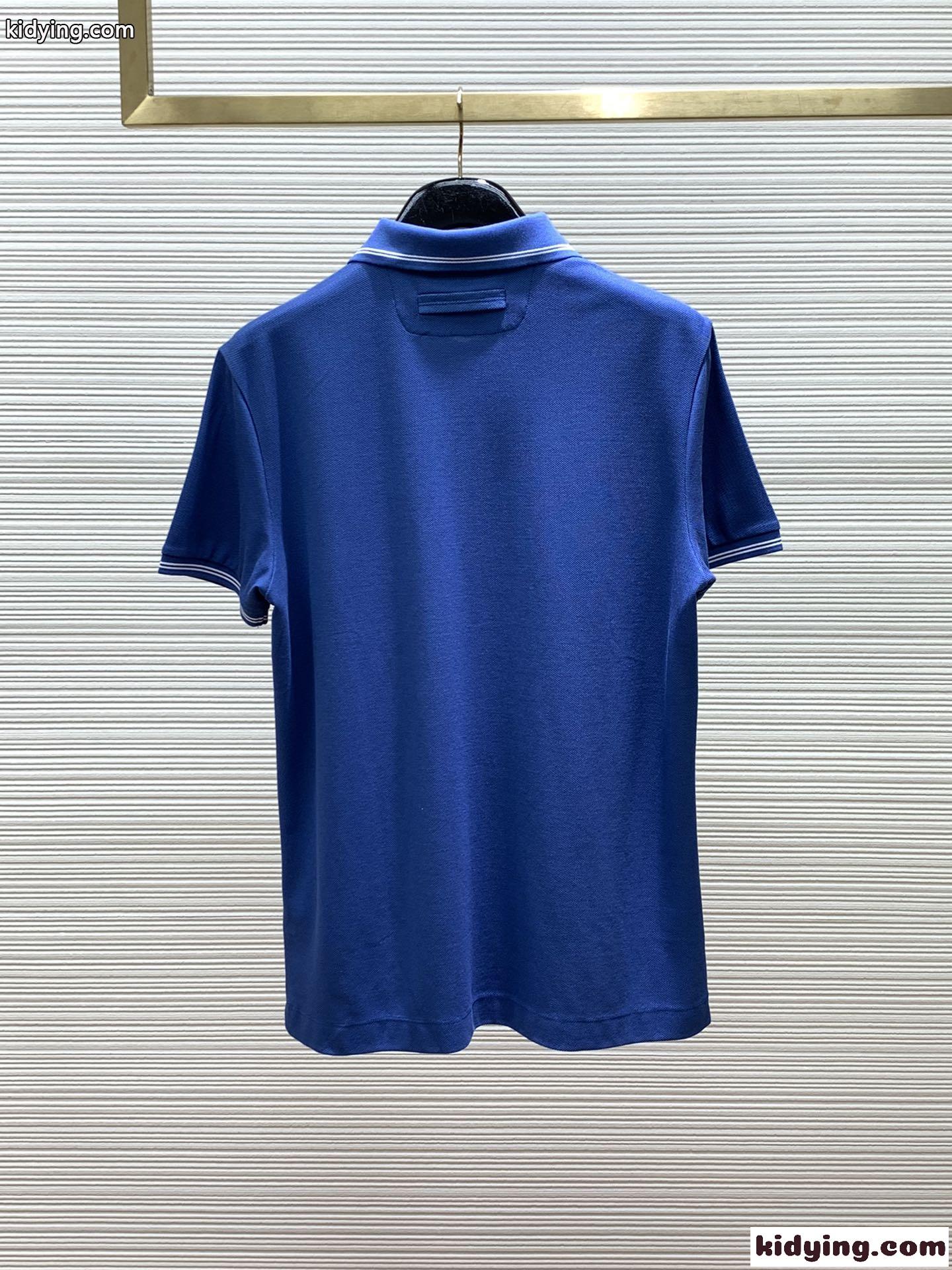 エルメネジルド・ゼニア Tシャツ コピー カジュアル コットン 半袖 ポロシャツ ブルー-4