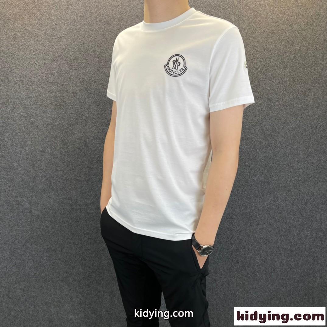 おしゃれ 半袖 人気 着心地いい モンクレール tシャツ コピー クルーネック ロゴ付き シルケット コットン トップス-2