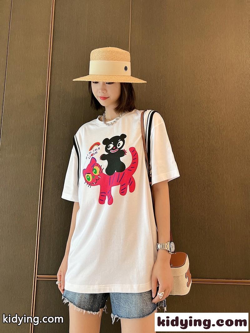遊び心いっぱい 可愛い プリント ミュウミュウ 半袖tシャツ コピー 人気 オーバーサイズ コットン-1