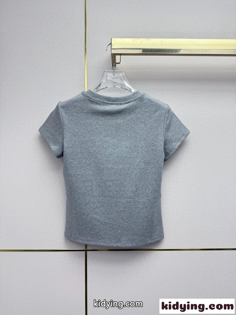 シンプル YSLロゴ 半袖Tシャツ イヴ・サンローラン Tシャツ コピー グレー-3
