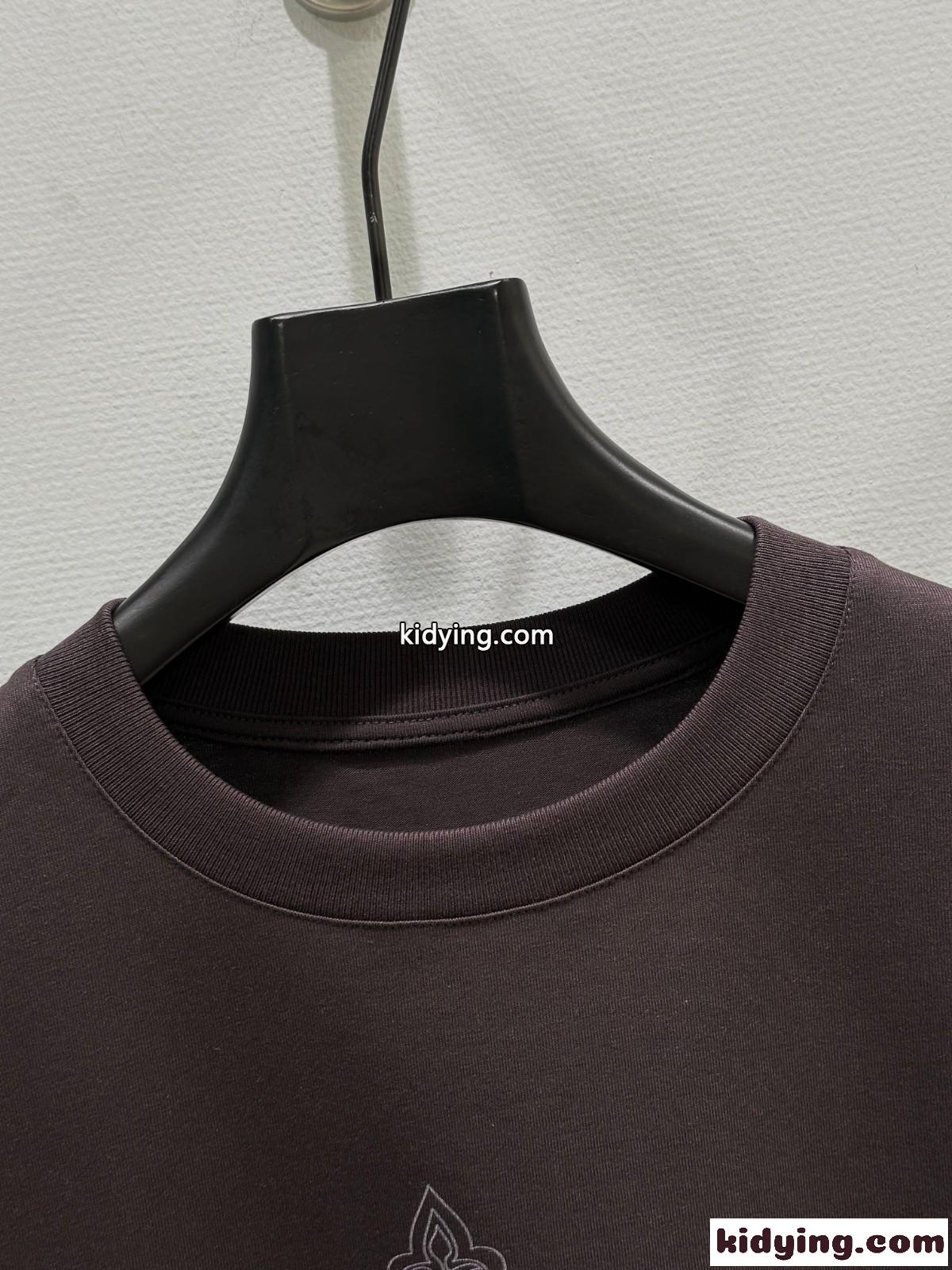 ユニセックス プリント 半袖Tシャツ クロムハーツ Tシャツ コピー コットン ダークブラウン-2