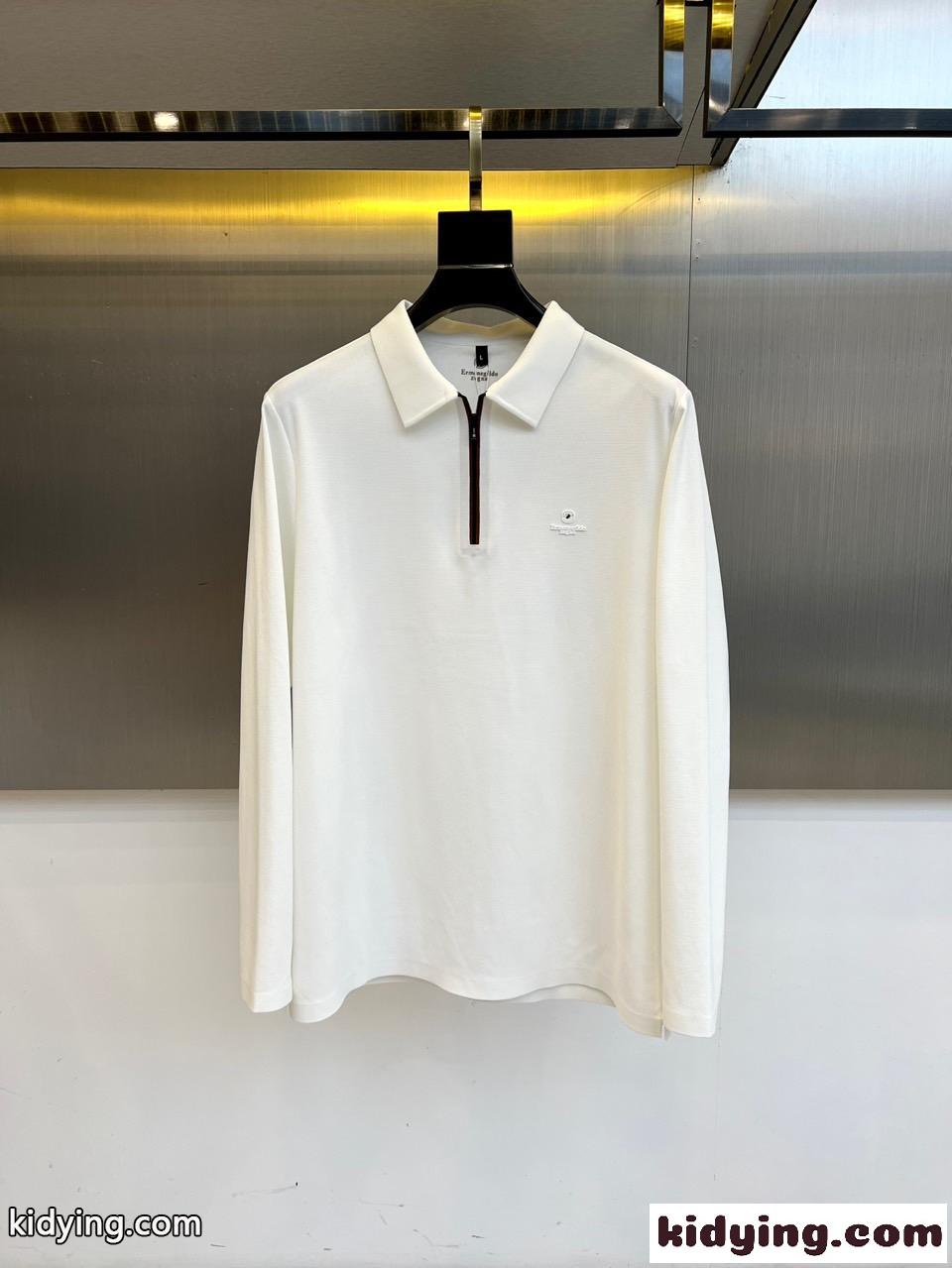 洗練された ハーフジップ 長袖 ポロシャツ エルメネジルド・ゼニア Tシャツ 偽物 ホワイト-0