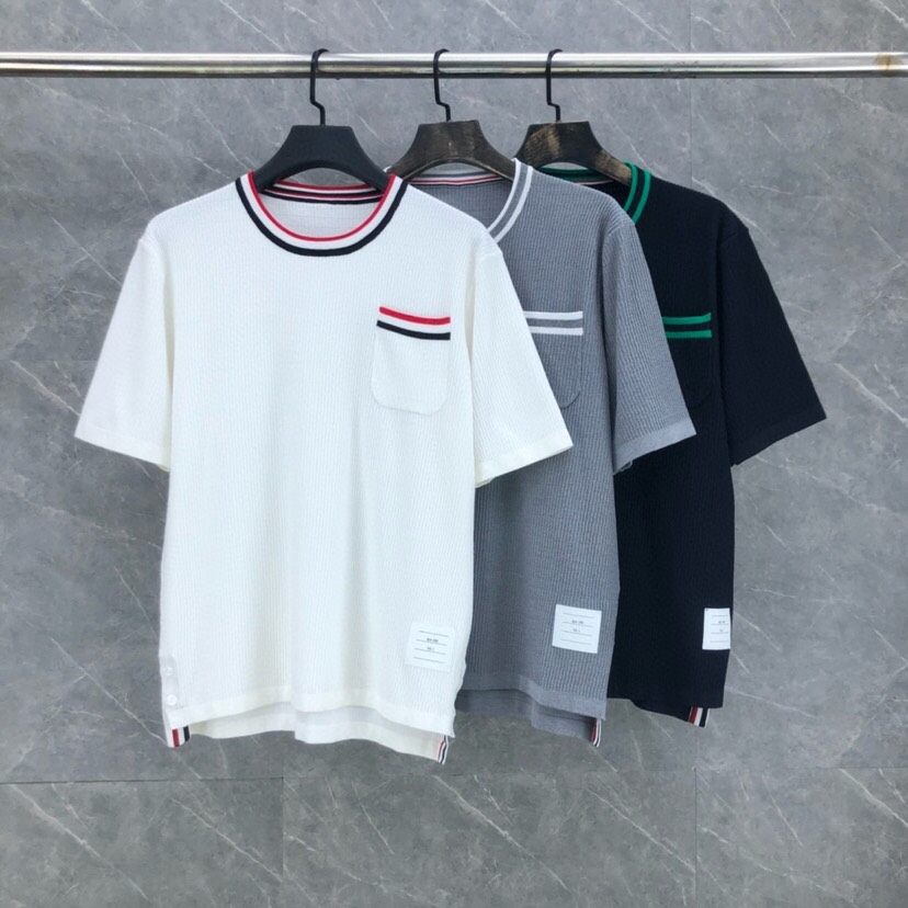 シンプル 定番 胸ポケット 半袖トップス トムブラウン Tシャツ 偽物-0