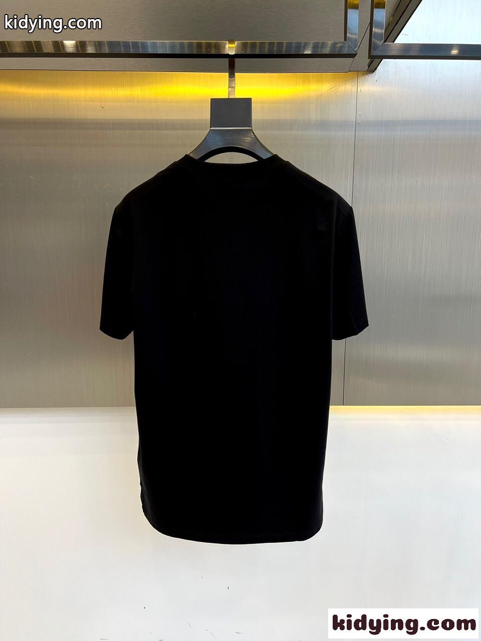 シンプル カジュアル 刺繍入り エルメネジルド・ゼニア 半袖Tシャツ コピー ブラック-4