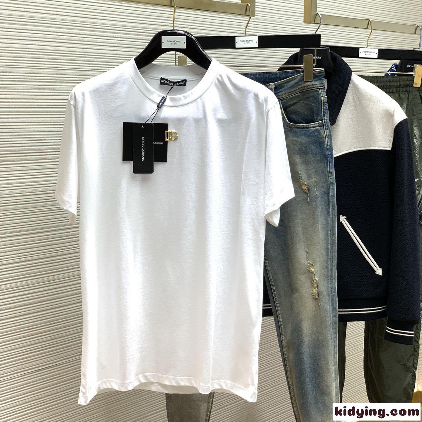 シンプル DGメタリックロゴ コットン 半袖 ドルチェ&ガッバーナ Tシャツ コピー ホワイト-0