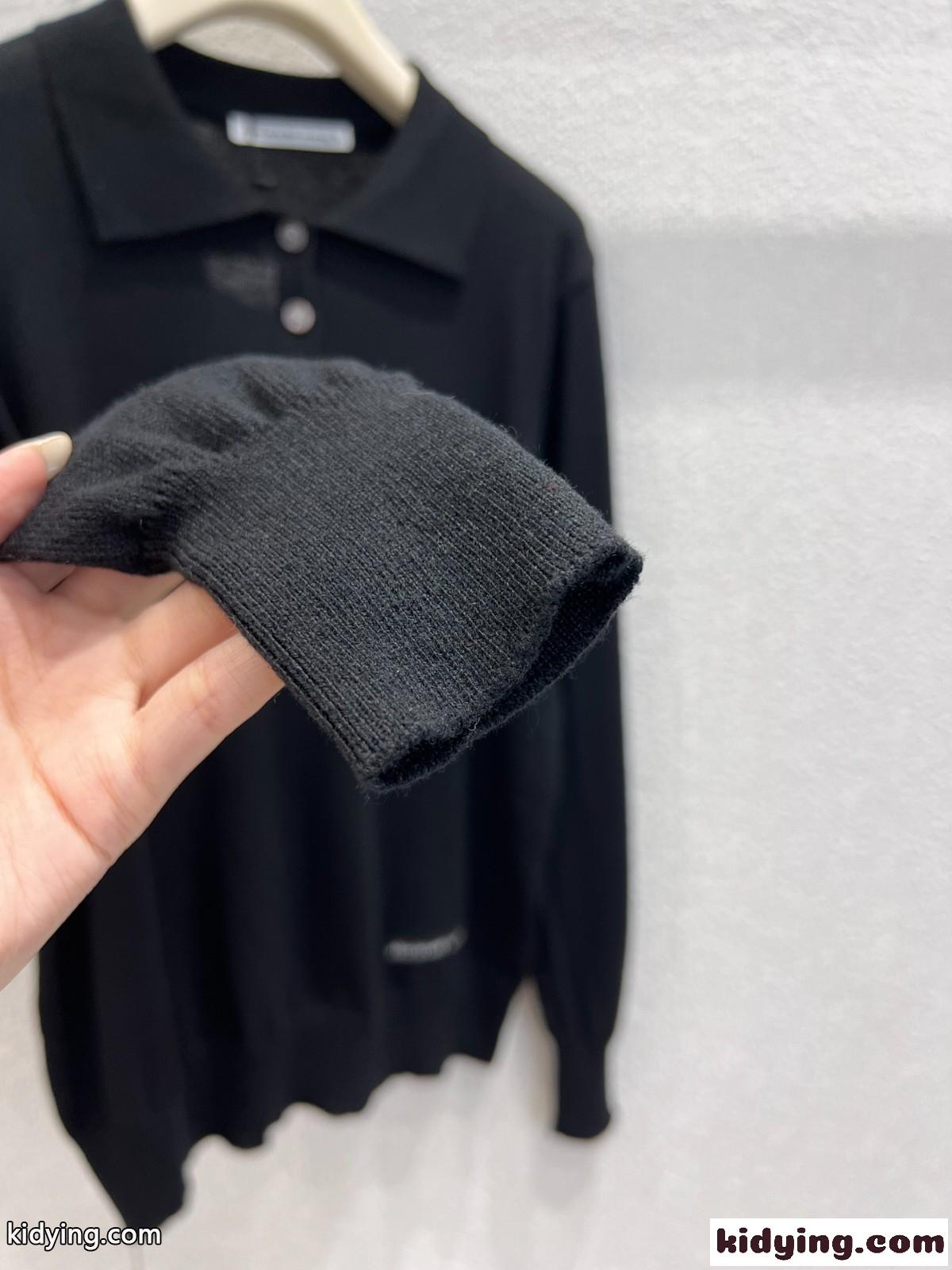 洗練された ウール&カシミヤ ニットポロ アレキサンダーワング ニット 偽物 ブラック-3