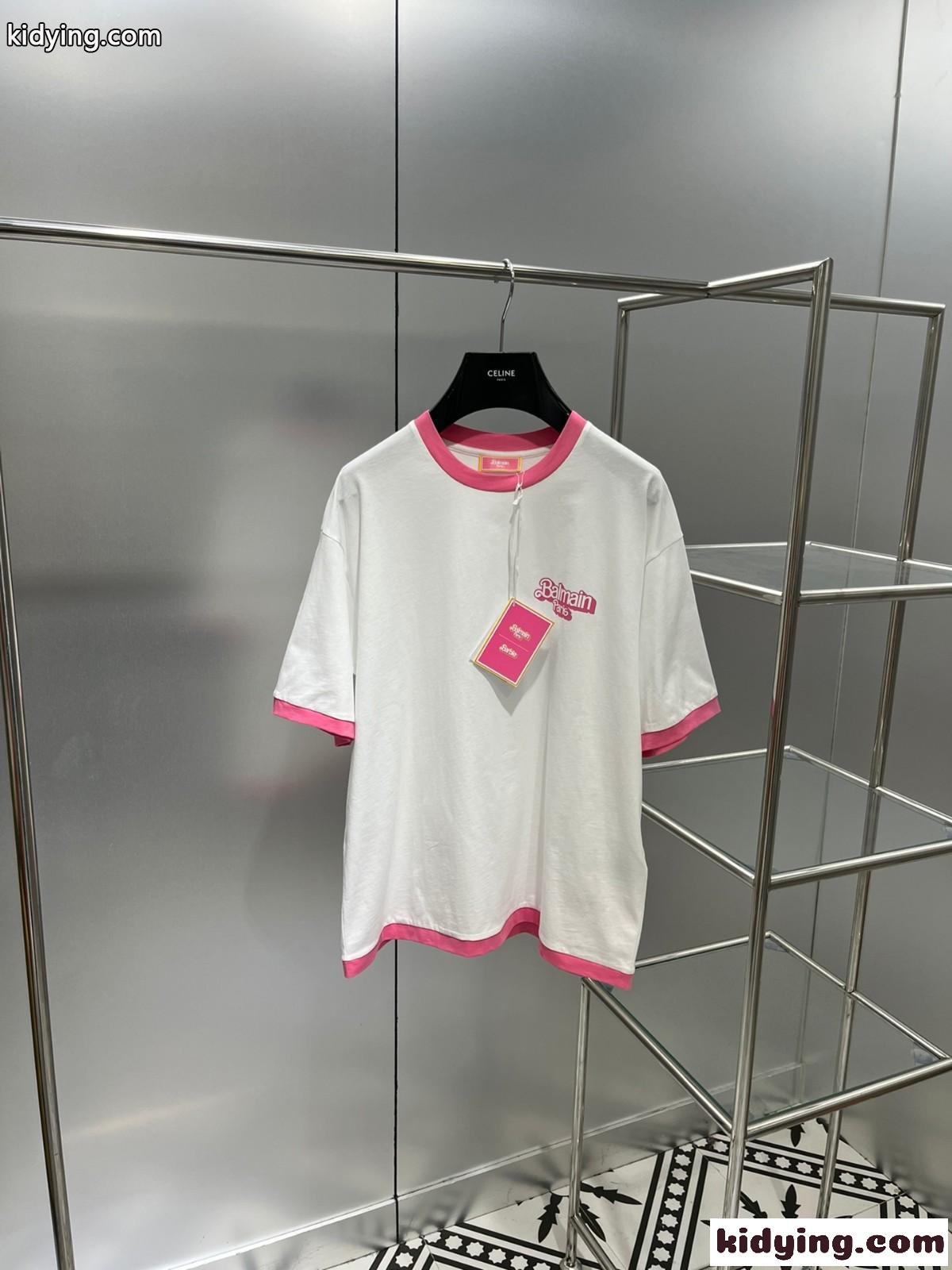 可愛い おしゃれ バイカラー 着心地抜群 柔らかい バルマン 半袖Tシャツ コピー レディース クルーネック カジュアル-2