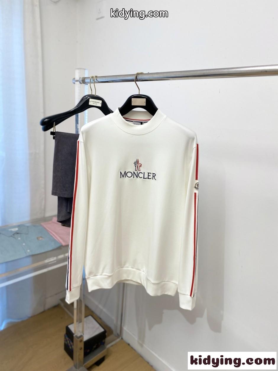 サイドライン クルーネック スウェットシャツ モンクレール Tシャツ 偽物 コットン ホワイト-0