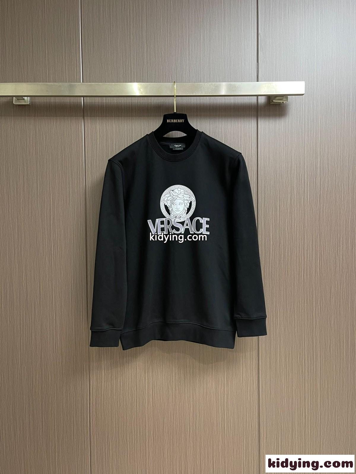 定番 ロゴ入り クルーネック スウェットシャツ ヴェルサーチ Tシャツ 偽物 ブラック-0