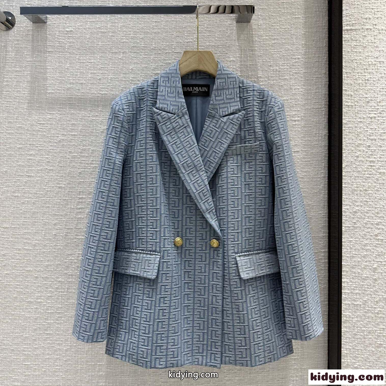 モノグラム ジャガード ブレザー バルマン ジャケット コピー ダブルブレスト-0