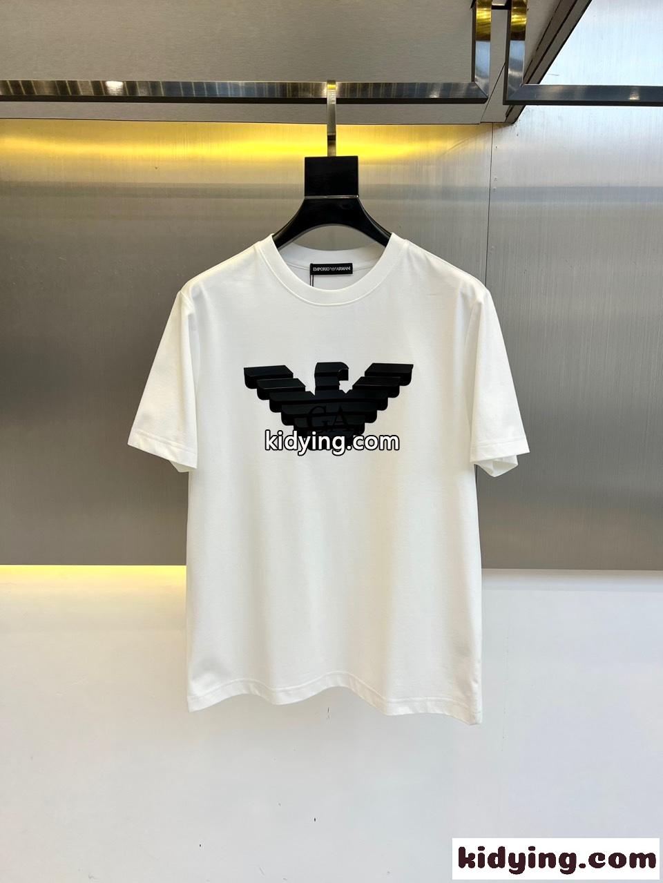 シンプル ロゴ コットン 半袖Tシャツ アルマーニ Tシャツ 偽物 ホワイト-0