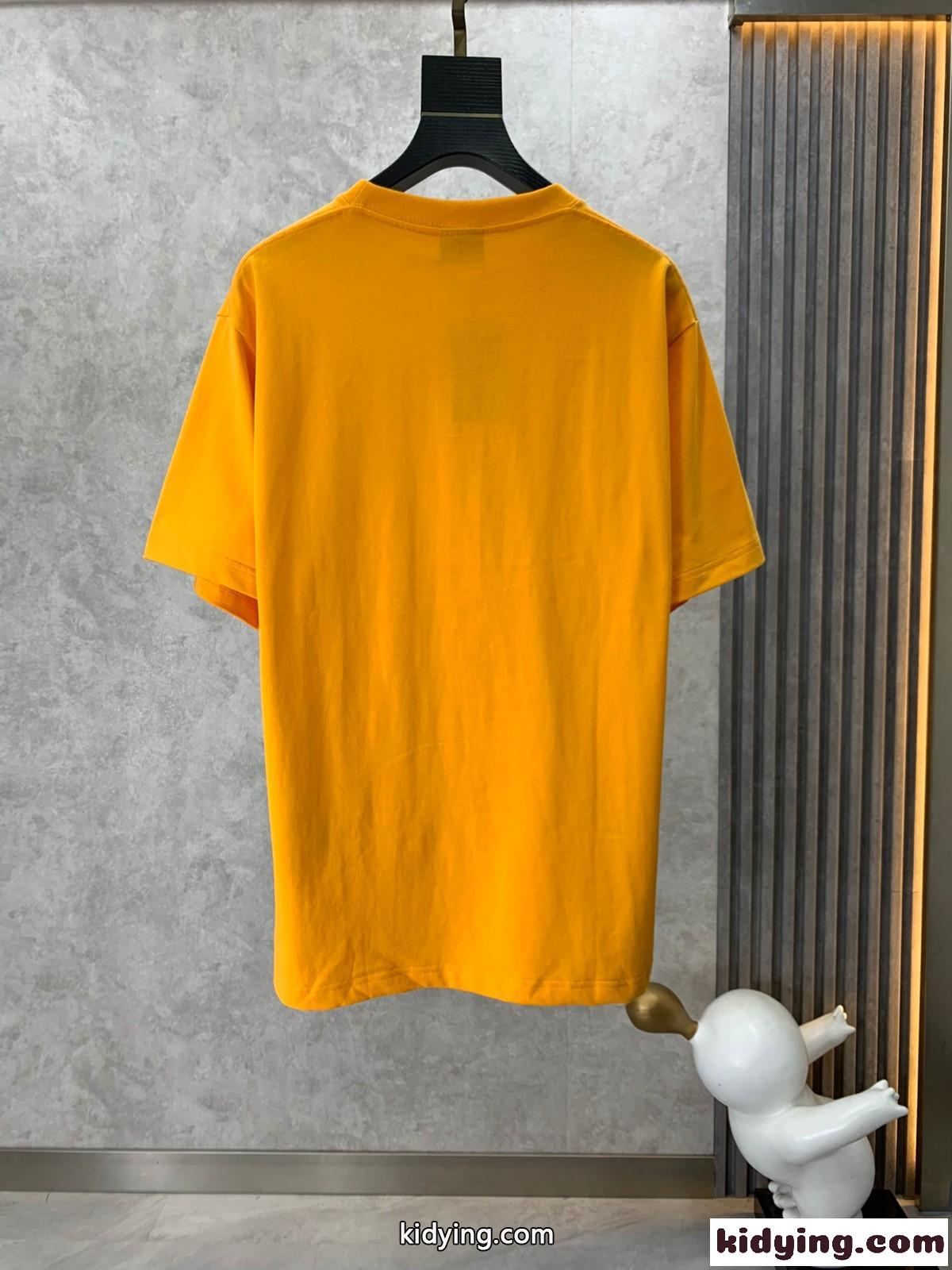 シンプル ロゴ 刺繍入り クルーネック コットン 半袖Tシャツ バレンシアガ Tシャツ コピー オレンジ-0