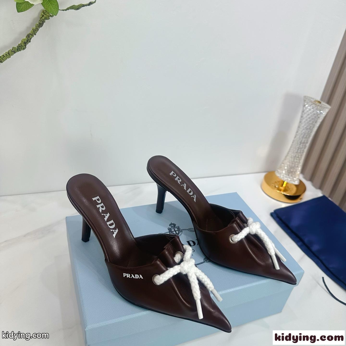 コードディテール付 ナッパレザー ミュール プラダ サンダル スーパーコピー ブラウン-0