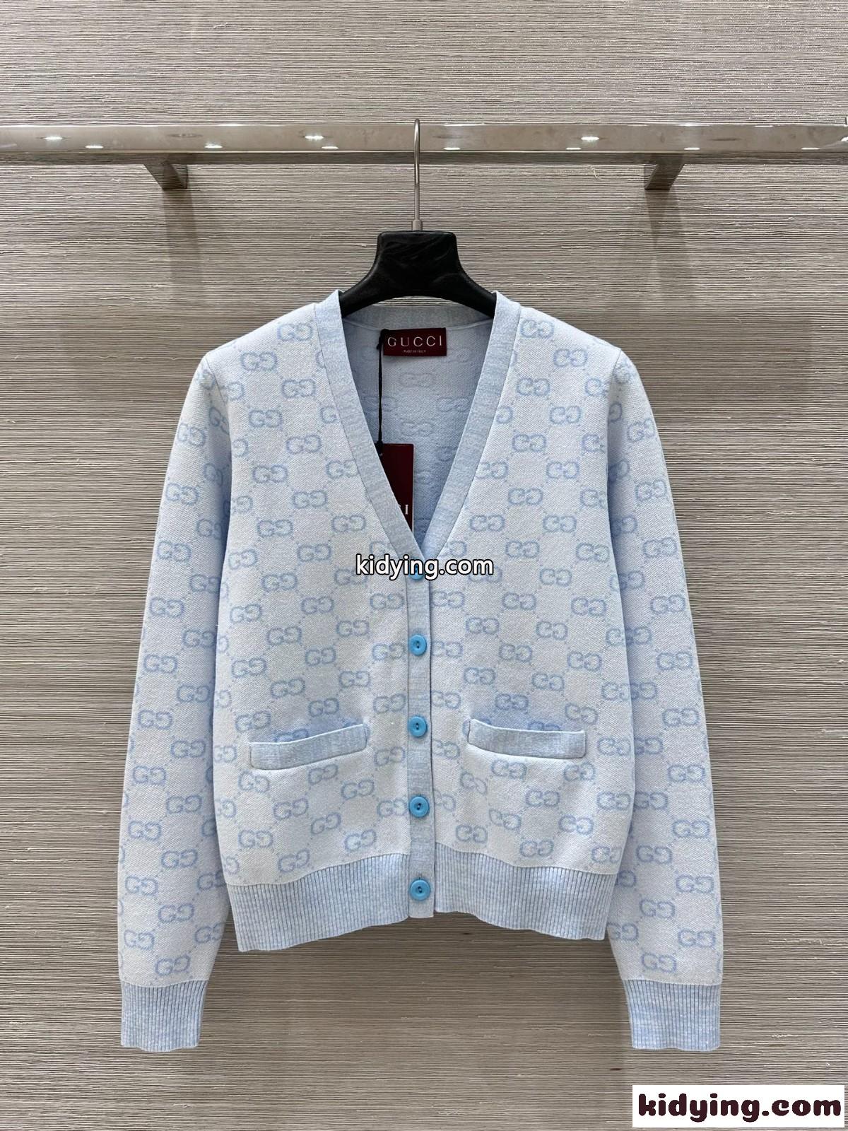 定番 合わせやすい Vネック カーディガン グッチ ニット コピー ブルー-1