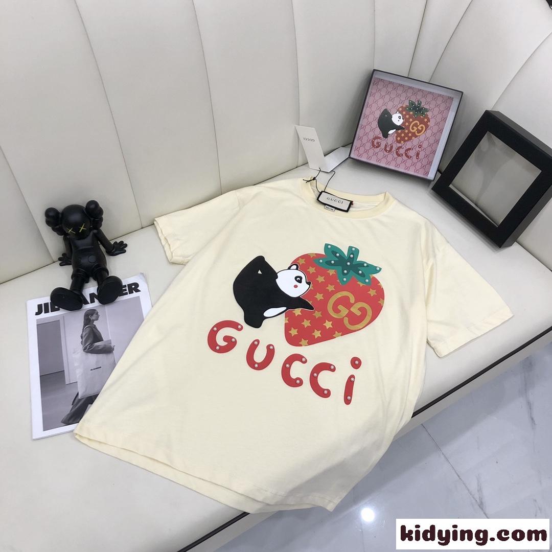 可愛い プリント クルーネック 定番 グッチ 半袖Tシャツ コピー コットン 着心地いい 春夏 トップス 2色 カジュアル-0