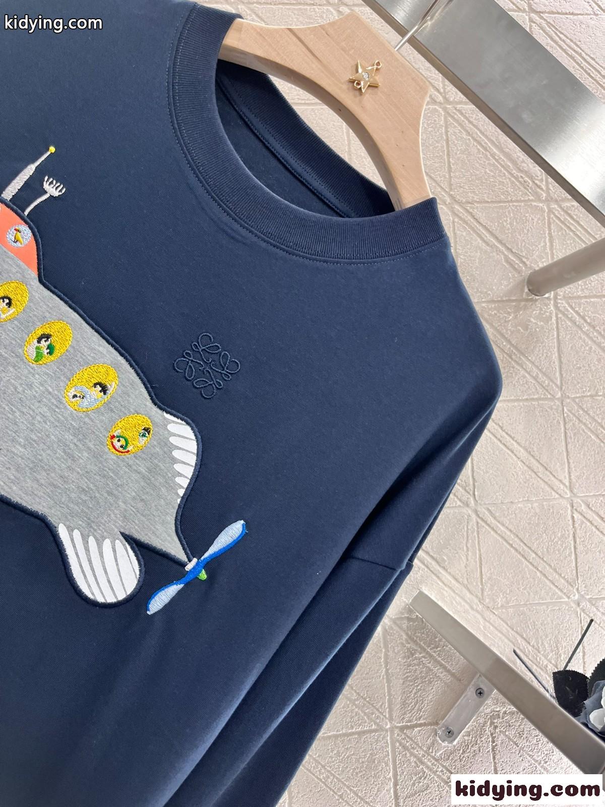 カジュアル 可愛い コットン 長袖Tシャツ ロエベ Tシャツ コピー ネイビー-3