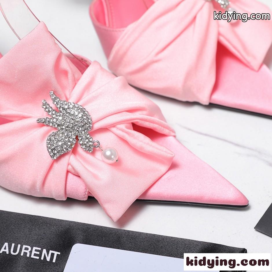 イヴ・サンローラン サンダル コピー エレガント ハイヒール アンクルストラップ ピンク-3