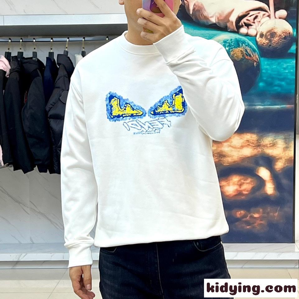 定番 ロゴプリント クルーネック スウェットシャツ フェンディ Tシャツ コピー ホワイト-1